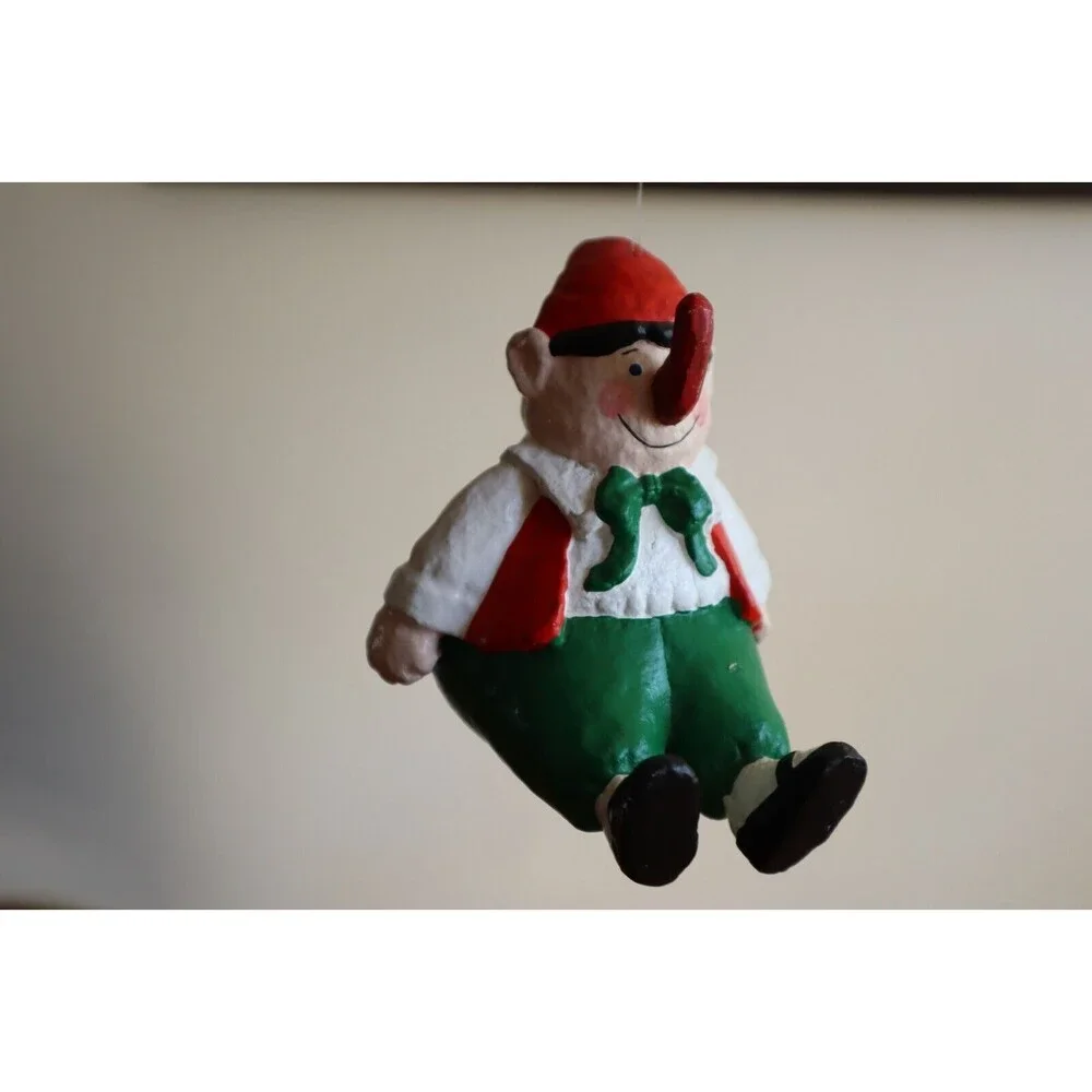 Vintage PINOCCHIO Elf Ornament Dept 56 Paper-mâché Long Nose Christmas ~4.5